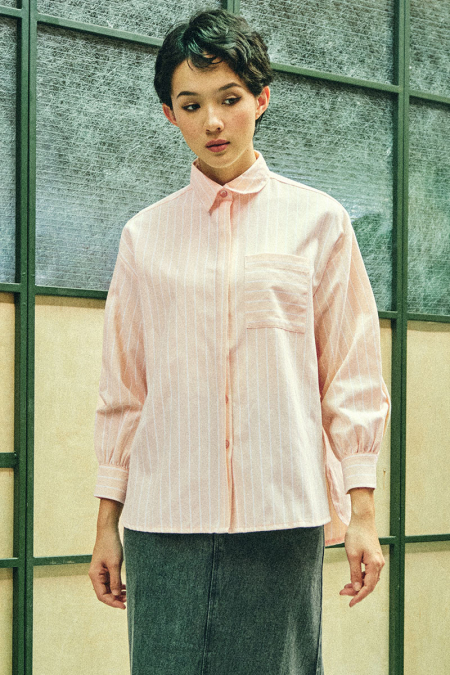 Mahpiya Front Button Shirt - Peach Stripe