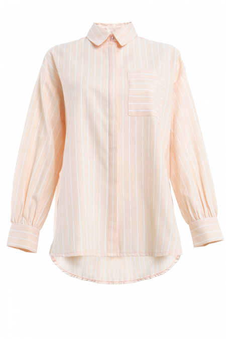 Mahpiya Front Button Shirt - Peach Stripe