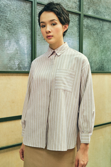 Mahpiya Front Button Shirt - Brown Stripe