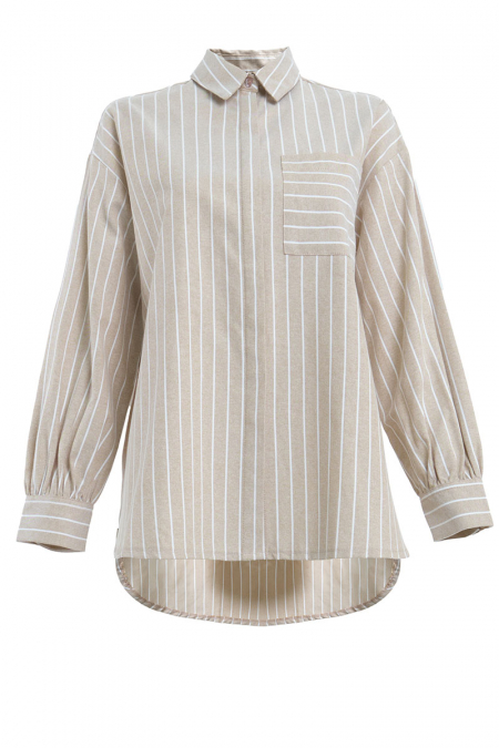 Mahpiya Front Button Shirt - Brown Stripe