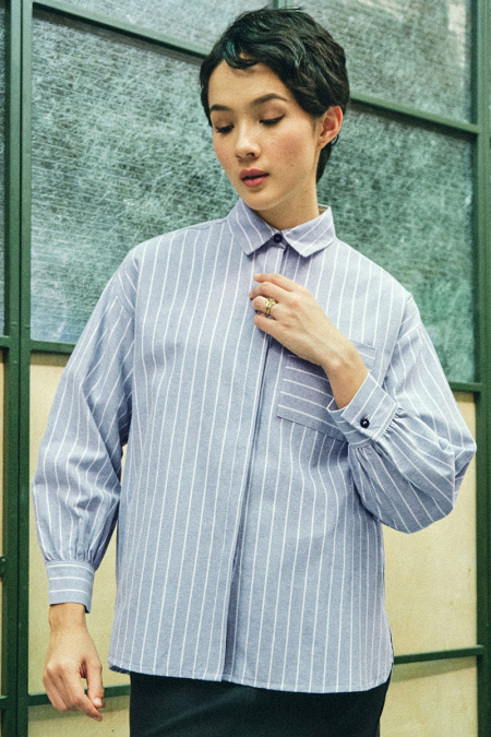 Mahpiya Front Button Shirt - Navy Stripe