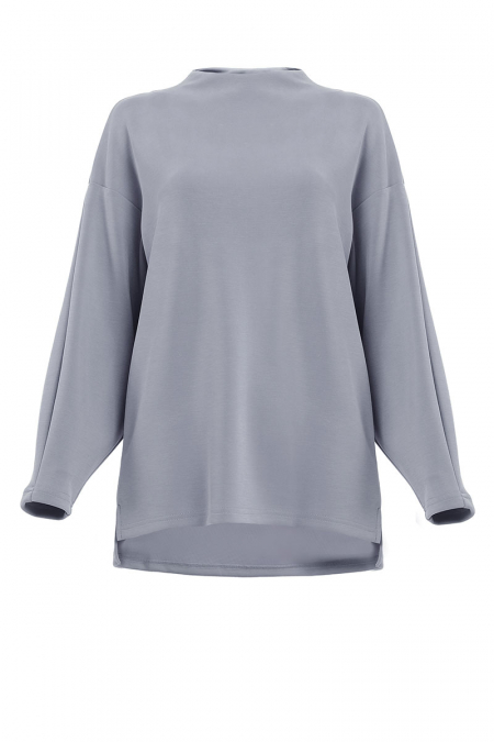 Denali Soft High Neck Blouse - Dusty Blue