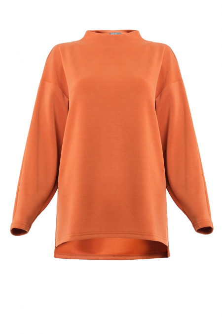 Denali Soft High Neck Blouse - Burnt Orange