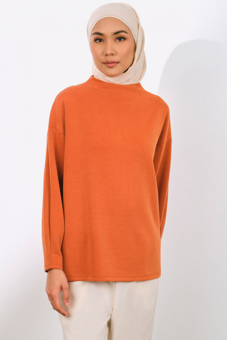 Denali Soft High Neck Blouse - Burnt Orange