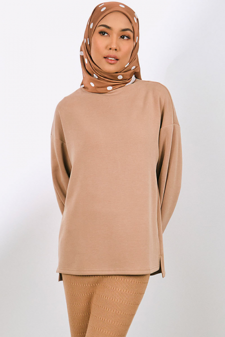 Denali Soft High Neck Blouse - Latte