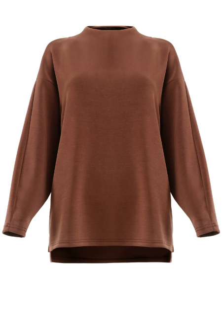 Denali Soft High Neck Blouse - Dark Cocoa