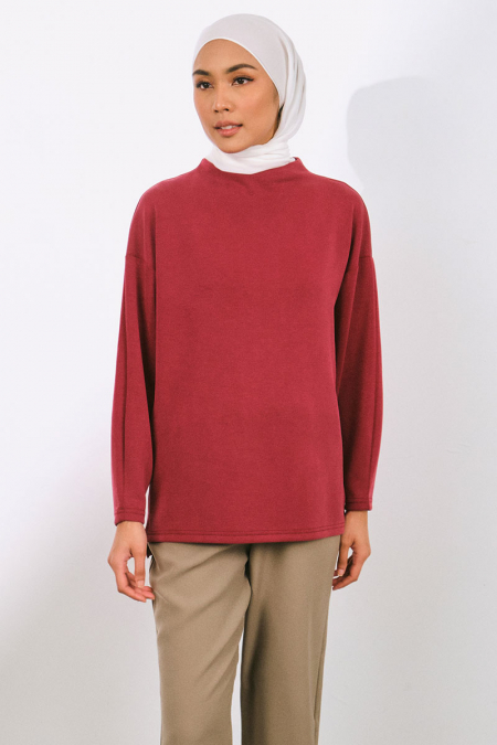 Denali Soft High Neck Blouse - Garnet Red