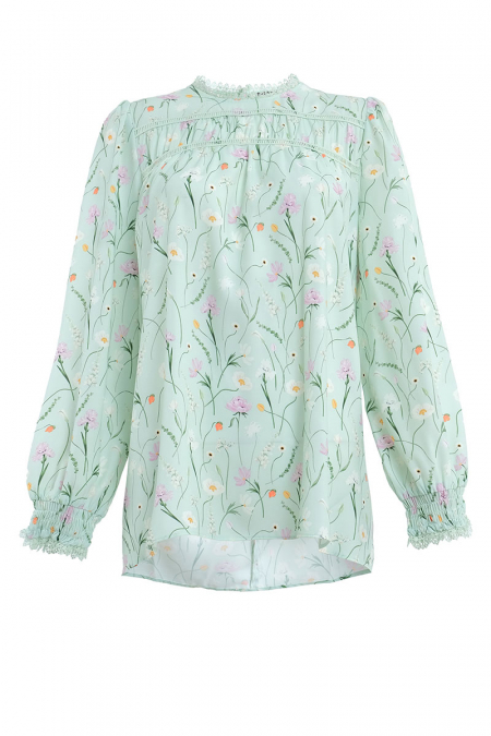 Daytona Flared Blouse - Mint Floral