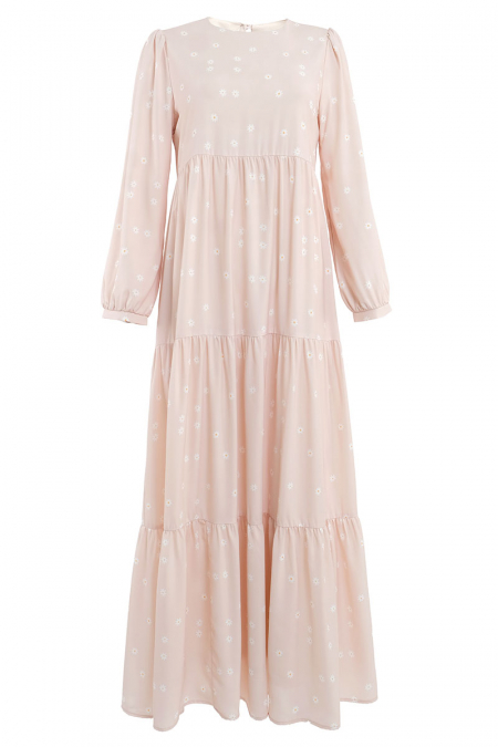 Lizelle Gathered Tier Dress 2.0 - Beige Scattered Daisy