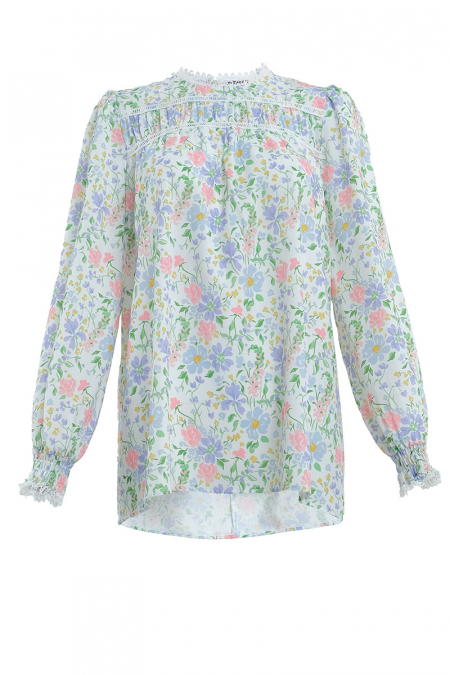 Daytona Flared Blouse - White Garden