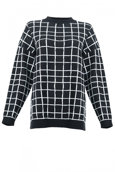 Dylana Drop Shoulder Sweater - Black Check
