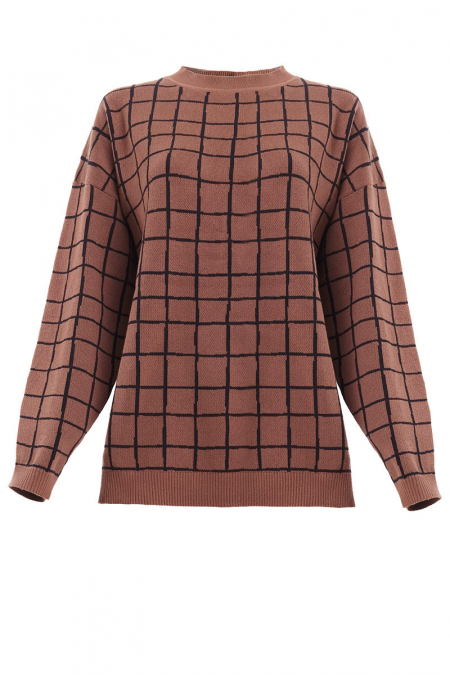 Dylana Drop Shoulder Sweater - Brown Check