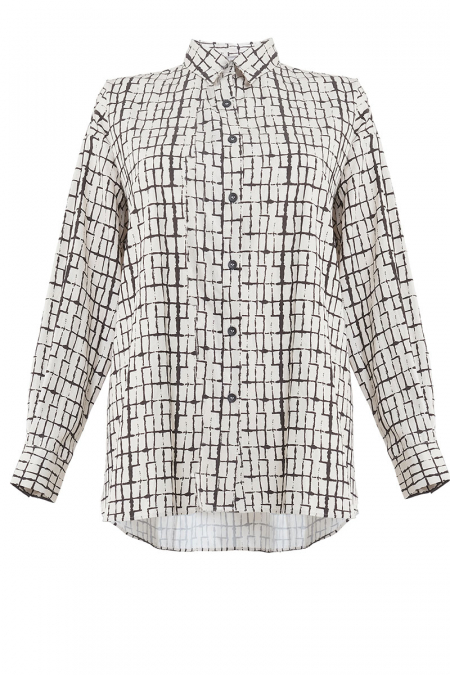 Hestia Front Button Shirt - Beige Check