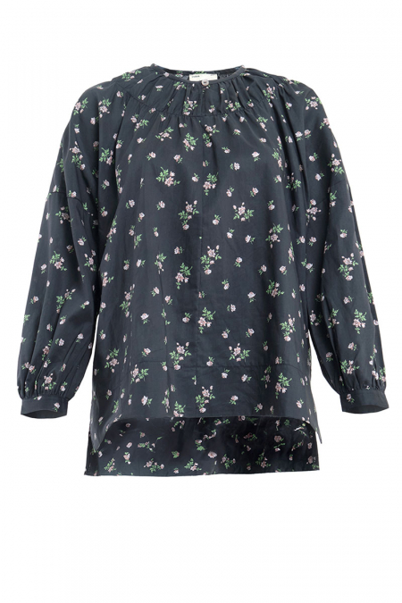 Daliah Drop Shoulder Blouse - Black Flower