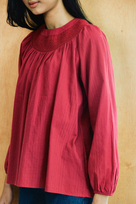 Kardyn Flared Blouse - Deep Red