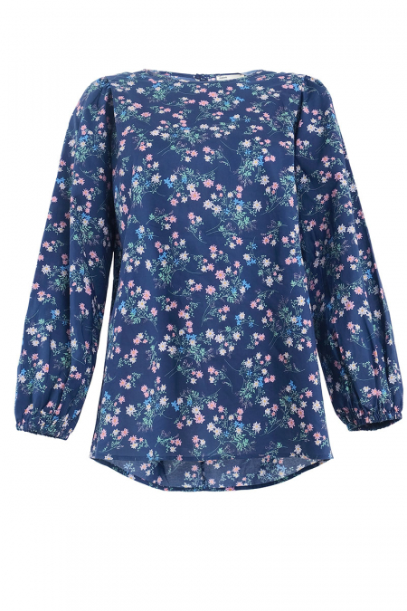 Linayah Flared Blouse - Navy Bouquet