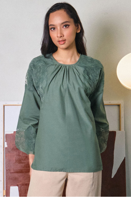 Anshika Lace Blouse - Moss Green