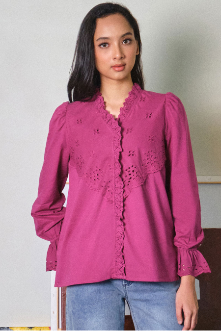 Devaki Front Button Blouse - Magenta