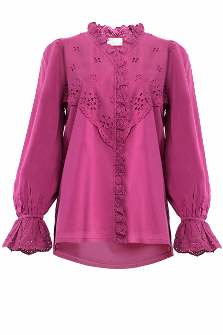 Devaki Front Button Blouse - Magenta