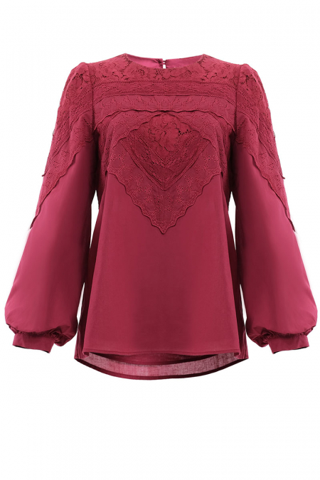 Divina Puff Shoulder Blouse - Maroon