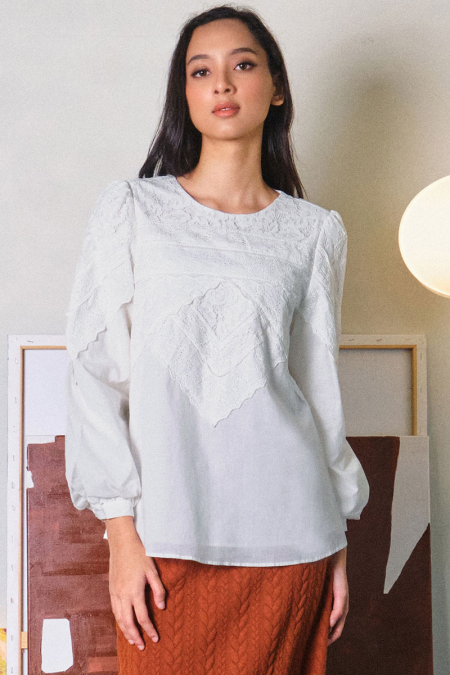 Divina Puff Shoulder Blouse - White