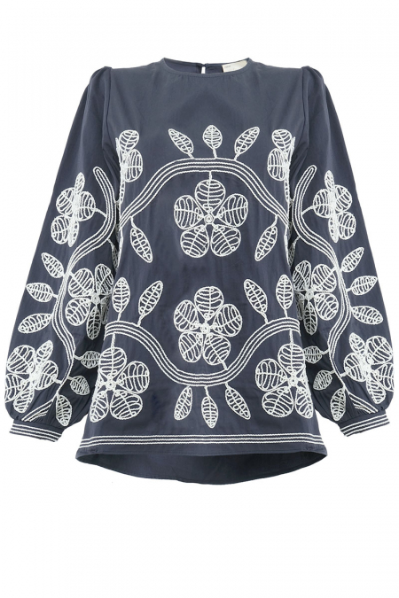 Bronwyn Puff Shoulder Blouse - Midnight Blue