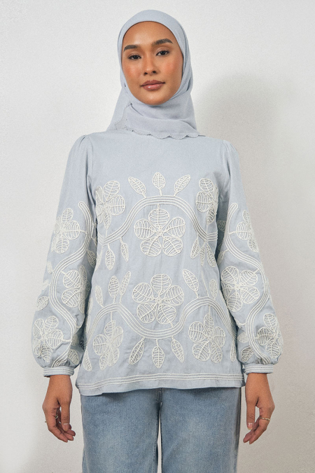 Bronwyn Puff Shoulder Blouse - Soft Blue