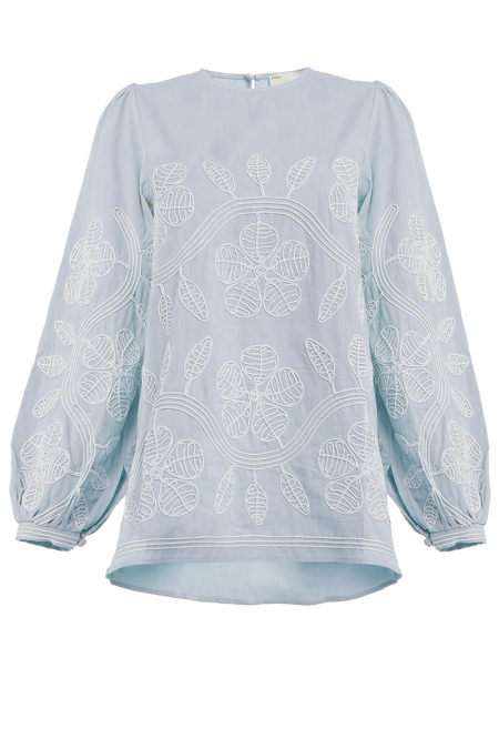Bronwyn Puff Shoulder Blouse - Soft Blue