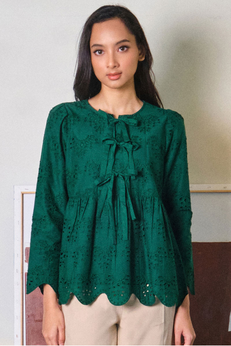 Sevilla Gathered Waist Blouse - Hunter Green