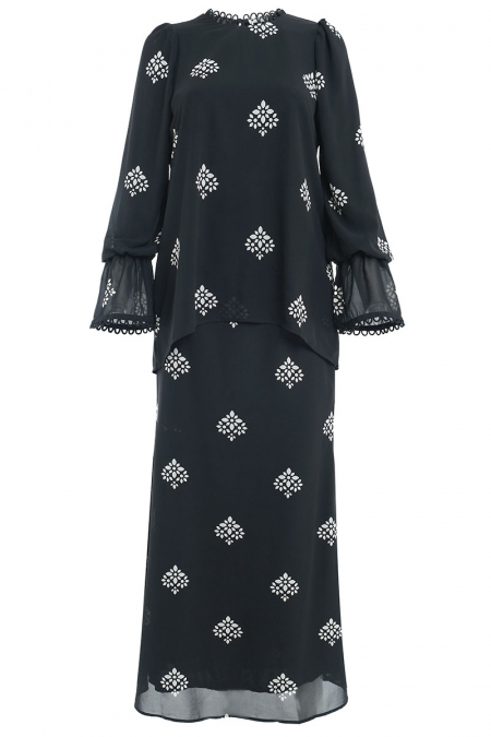 Kemangi Blouse & Skirt - Black Tiles