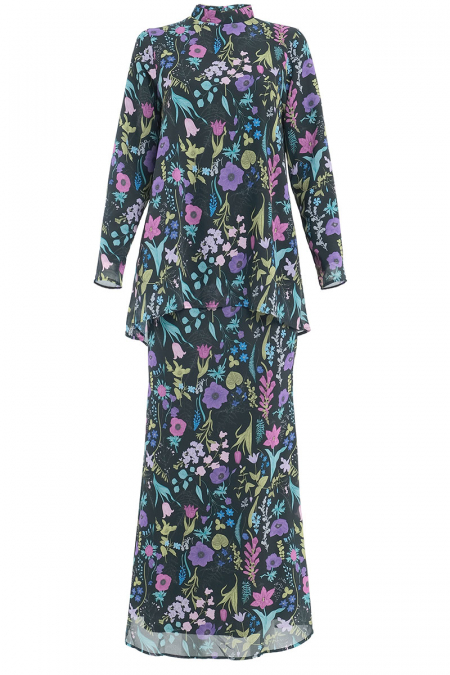 Lanting Blouse & Skirt - Black/Purple Fleur