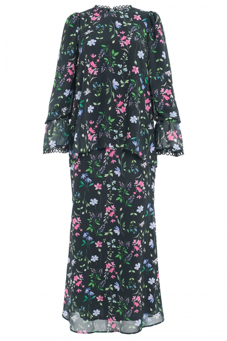 Kemangi Blouse & Skirt - Black Botanical