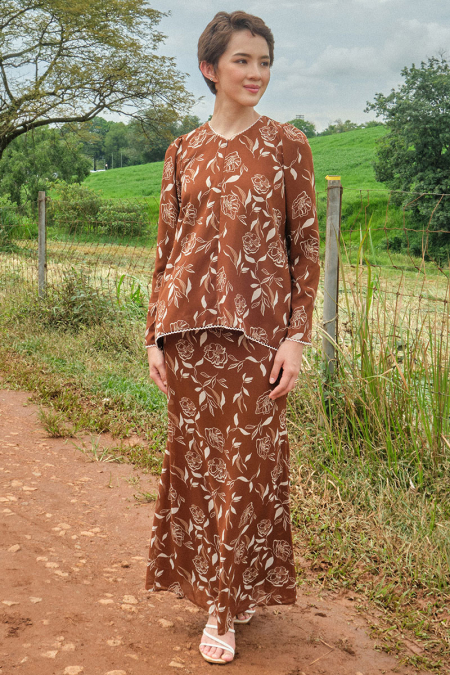 Manggis Blouse & Skirt - Brown/Beige Floral