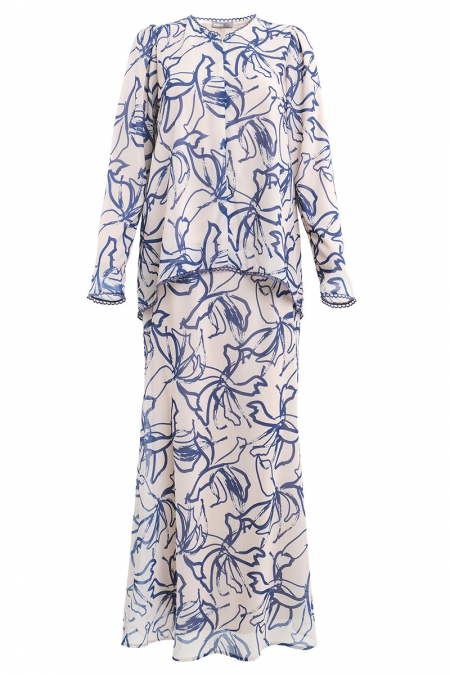 Manggis Blouse & Skirt - Beige/Navy Abstract