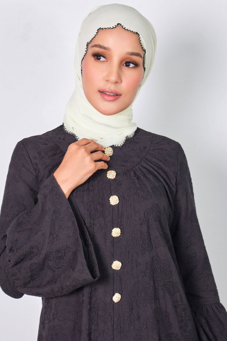 Ruminah Scallop Chiffon Headscarf - Vanilla/Black