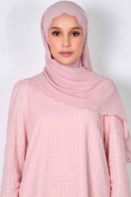 Ruminah Scallop Chiffon Headscarf - Primrose Pink