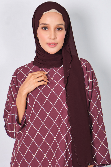 Ruminah Scallop Chiffon Headscarf - Deep Plum