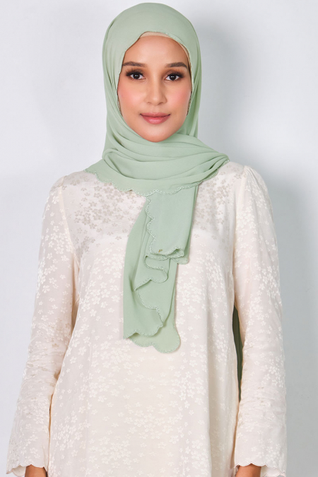 Ruminah Scallop Chiffon Headscarf - Seafoam