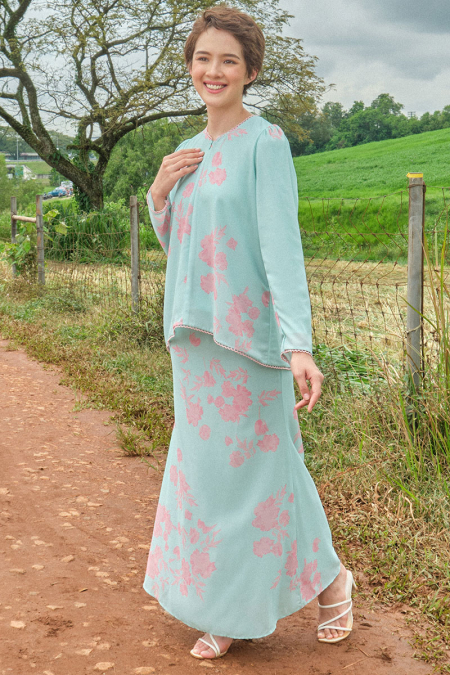 Manggis Blouse & Skirt - Mint/Pink Floral