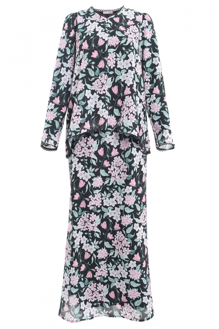 Manggis Blouse & Skirt - Black Hydrangea