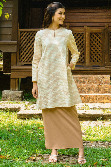 Ratu Blouse & Skirt - Beige Check/Beige