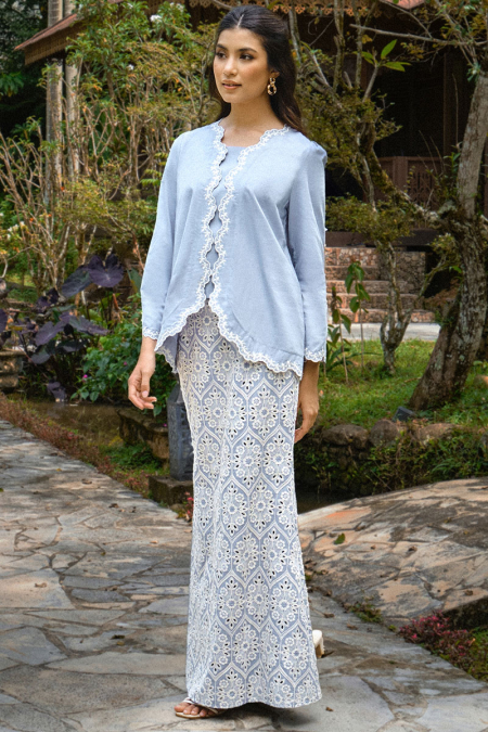 COTTON Saripah Blouse & Skirt - Powder Blue