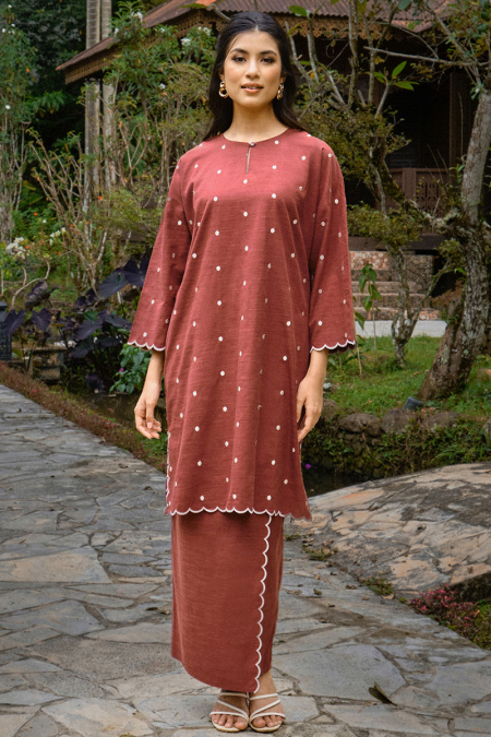 COTTON Dian Blouse & Skirt - Burnt Umber