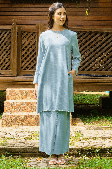 COTTON Norisa Blouse & Skirt - Turquoise Check