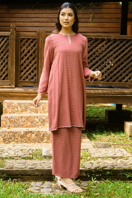 COTTON Norisa Blouse & Skirt - Brick Check