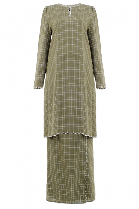 COTTON Norisa Blouse & Skirt - Olive Check