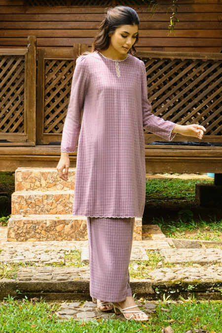 COTTON Norisa Blouse & Skirt - Elderberry Check