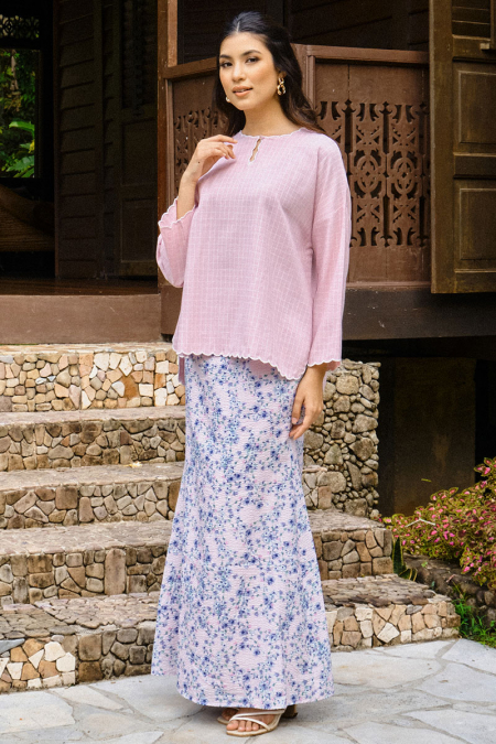 COTTON Sariyah Blouse & Skirt - Pink Check/Pink Floral