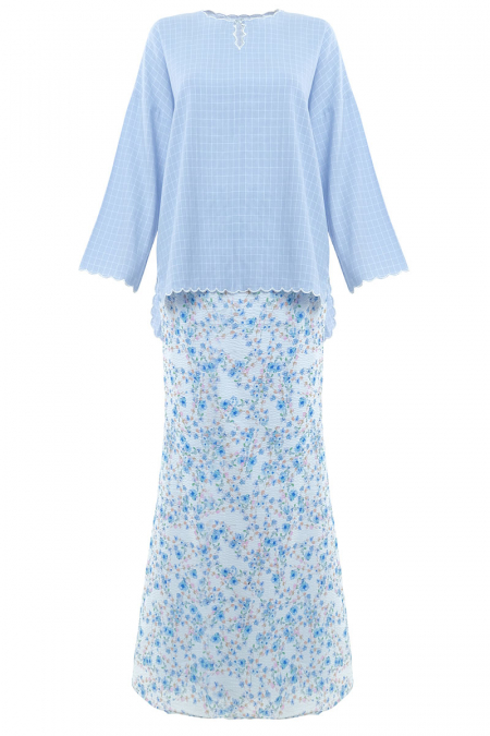 COTTON Sariyah Blouse & Skirt - Blue Check/Blue Floral