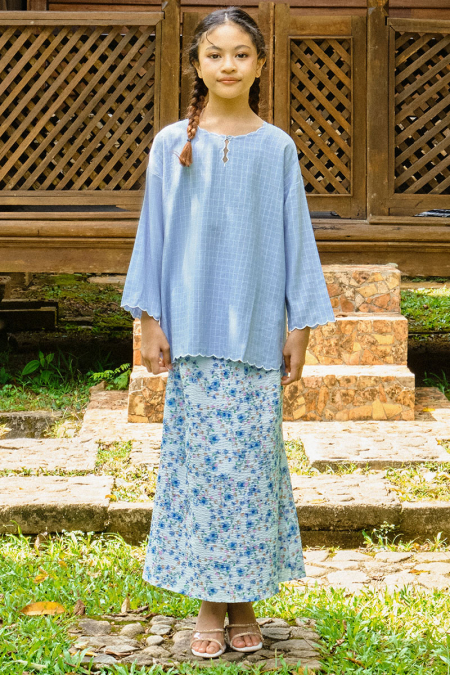 KIDS Sariyah Set - Blue Check/Blue Floral